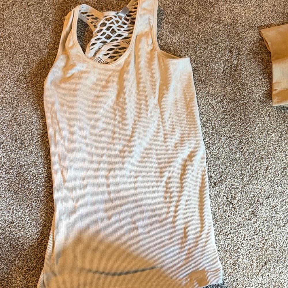 Mona B Cream Tank Top with Lace Back